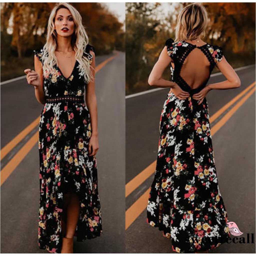 Đầm nữ dài không tay họa tiết hoa phong cách boho thời trang quyến rũ | BigBuy360 - bigbuy360.vn