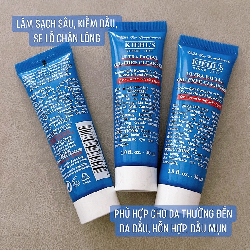 Set Dưỡng Cấp Nước Kiềm Dầu KIEHL'S Oil Free 4 món