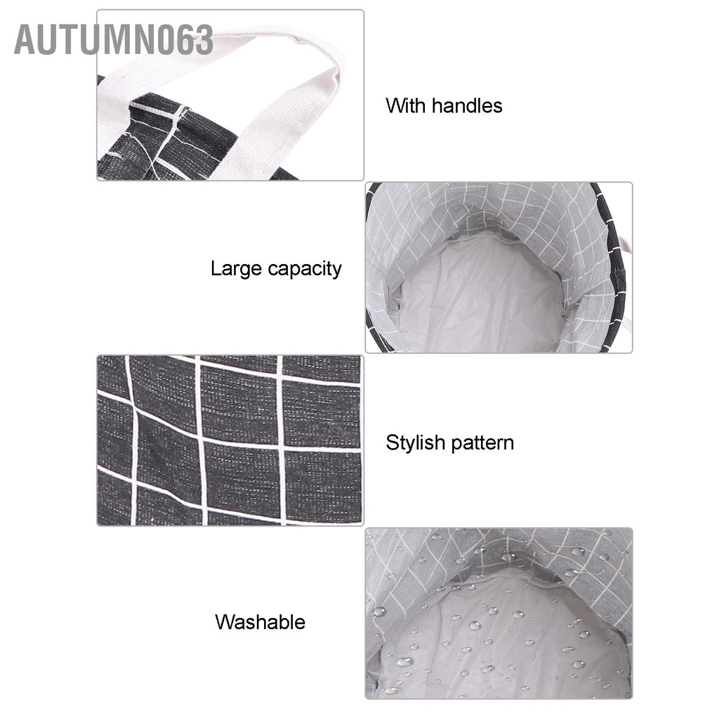 Autumn063 Rổ đựng quần áo bẩn Có thể giặt Ráp thu gọn Màu đen Sọc ca rô dung lượng lớn cho Tiệm làm tóc hộ gia đình
