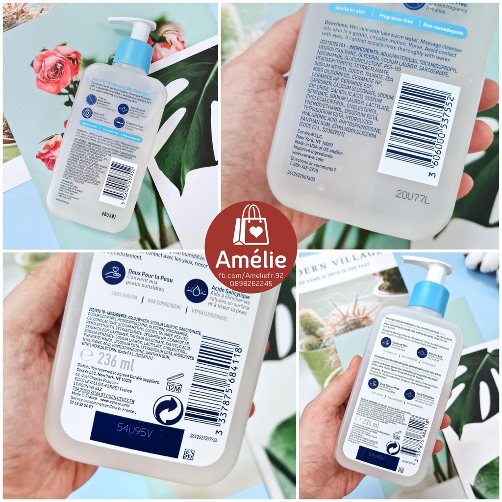 Sữa rửa mặt dạng gel tạo bọt làm mịn da Cerave SA Smoothing Cleanser chứa Salicylic Acid