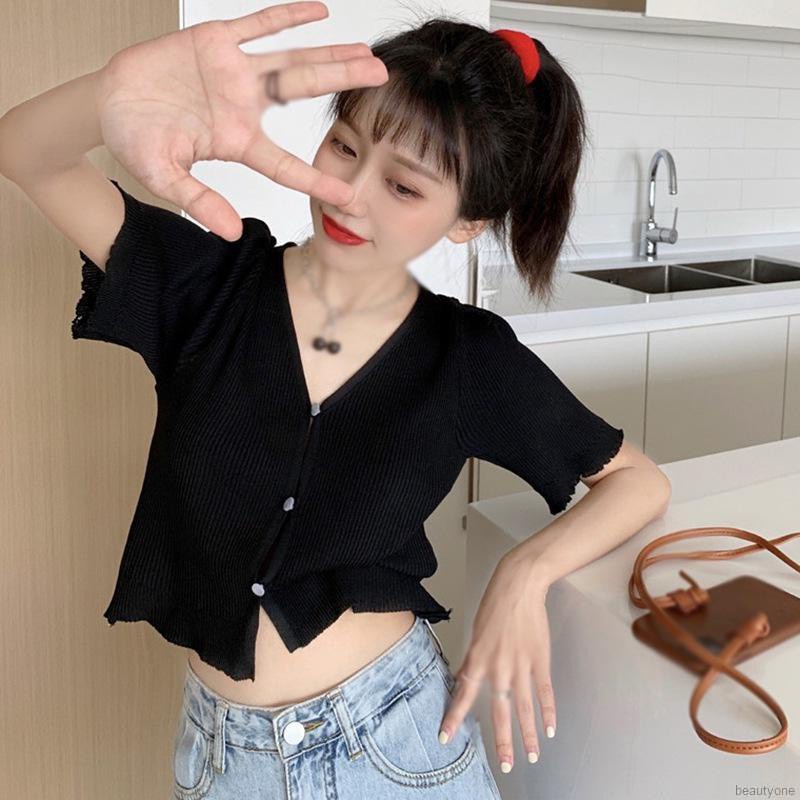 Áo Cardigan Dệt Kim Tay Ngắn Màu Sắc Đơn Giản Cho Phái Nữ | BigBuy360 - bigbuy360.vn