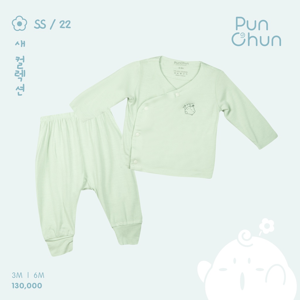 Bộ dài cúc chéo Punchun xanh lá cho bé