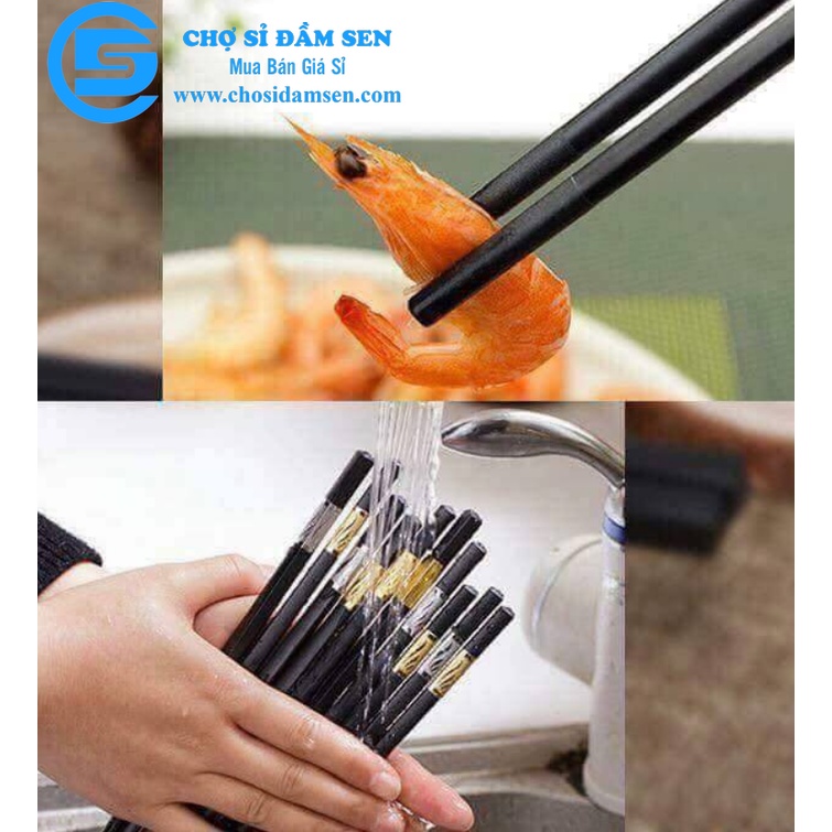 [HÀNG CAO CẤP]Bộ 10 đôi Đũa mạ vàng cao cấp, đũa quốc Chống Trơn-Chống Trượt-Chống Mốc-bền màu G314-Dua-Vang