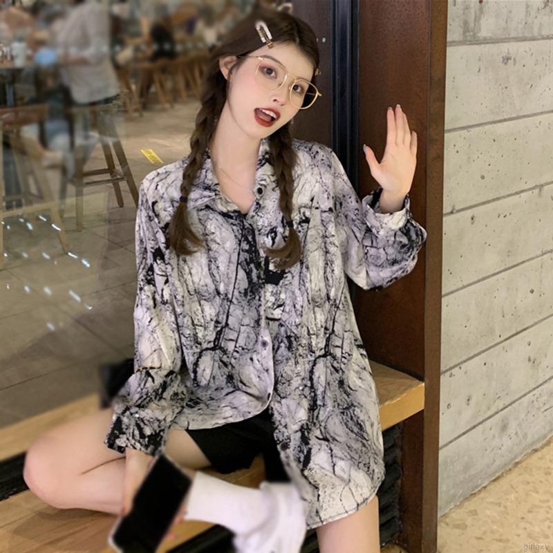 Áo sơ mi tay dài cổ bẻ dáng rộng thời trang Hàn Quốc cho nữ