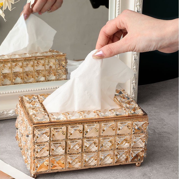 Hộp đựng khăn giấy pha lê cao cấp phong cách Châu Âu trang trí bàn ăn, phòng khách