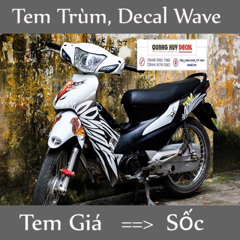 Tem trùm wave tổng hợp alpha 100, độ phủ bộ team decal cho xe máy rẻ đẹp, thiết kế theo yêu cầu (dán đời 2006-2016)