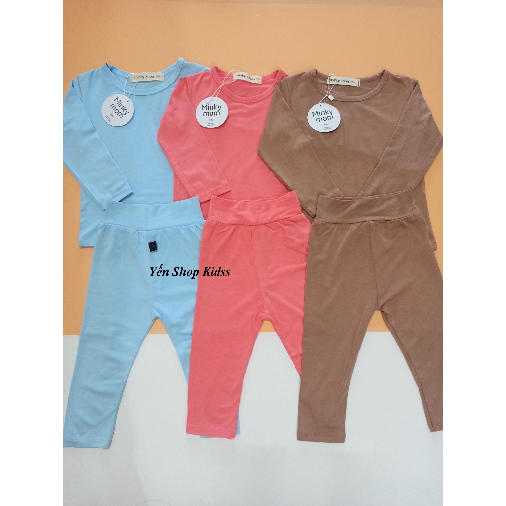 Bộ Dài Tay Cạp Cao Minky Mom Cotton Thun Lạnh Màu Trơn Cho Bé (SP000867)