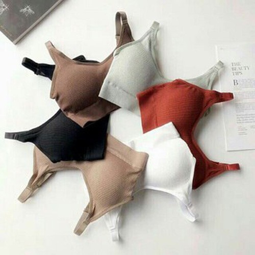 Áo Bra cotton gân tăm co giãn thoải mái kiểu dáng thể thao [free size từ 34 - 36, màu ngẫu nhiên]