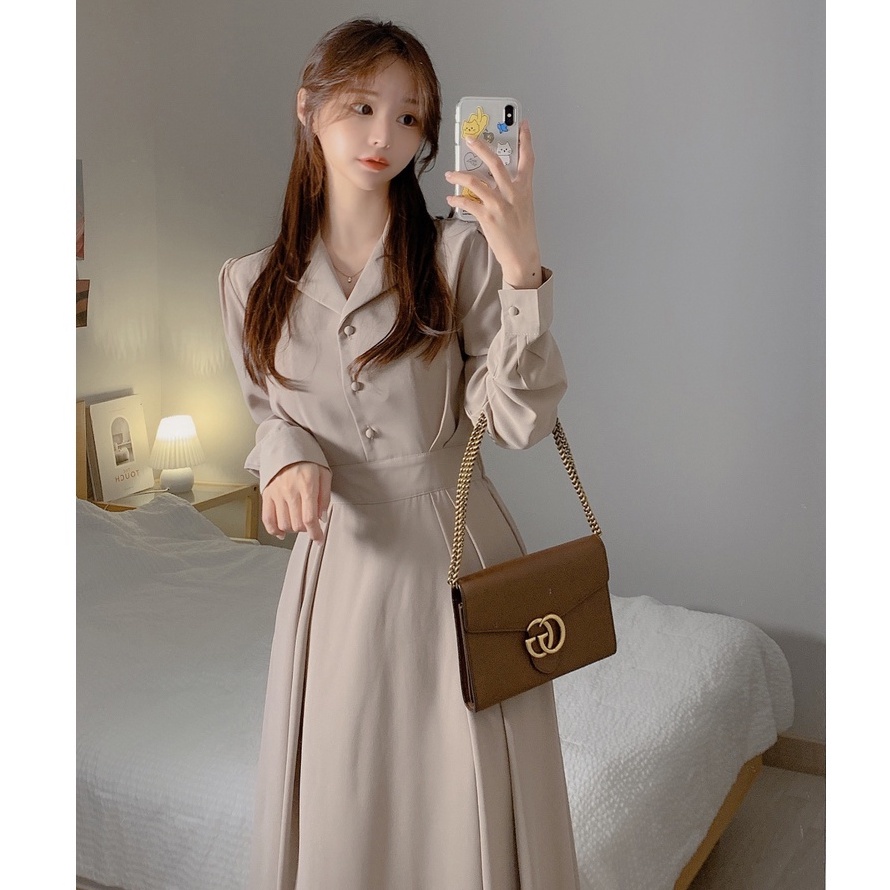 Đầm dài tay cổ bẻ thanh lịch 46679