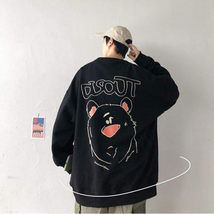 Áo Sweater Nỉ Bông Gấu HEY Form Rộng Ulzzang Unisex (Trắng/Đen)