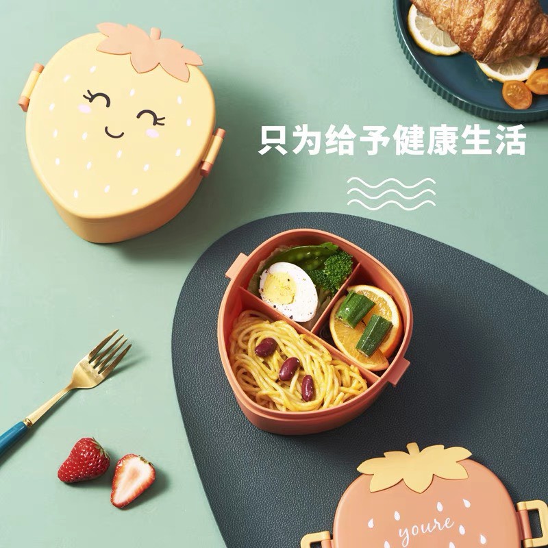 Hộp cơm cà rốt 3 ngăn nhỏ Lunch Box thức ăn cute dễ thương pastel - giao màu ngẫu nhiên