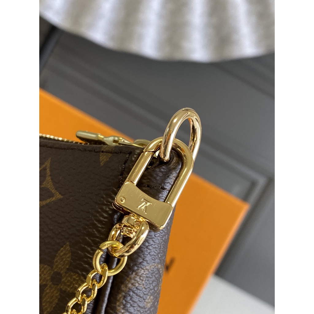 Túi MINI POCHETTE nữ da thật thời trang cao cấp Louis Vuitton LV thiết kế khóa kéo và dây xích vàng đẹp mắt
