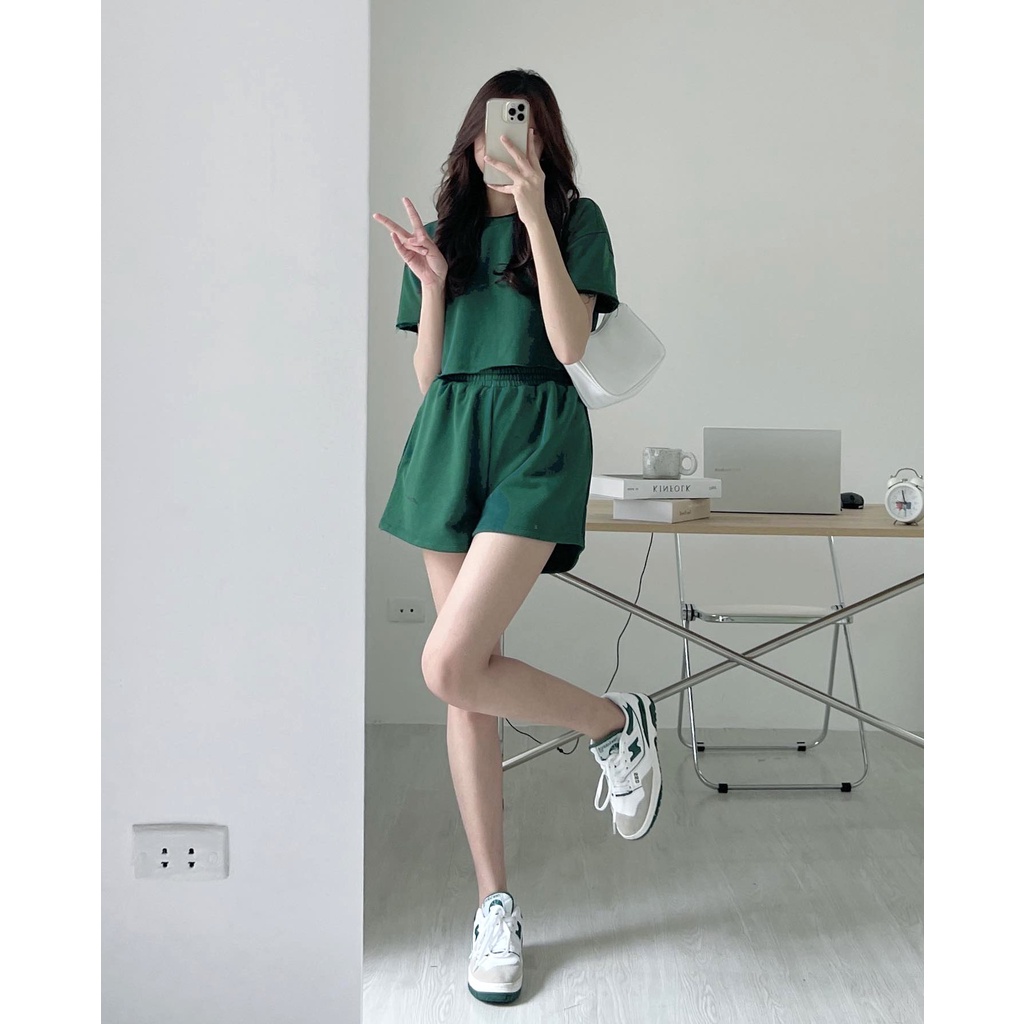 Set Đùi Trơn Áo Croptop Chữ Kí PEONYB Nữ [FREESHIP]  Bộ đồ quần short kèm thun kiểu đường phố 3158 hàn quốc Ulzzang