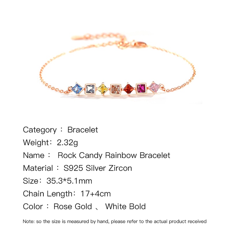 Vòng Tay Bạc S925 Mặt Vuông Nhỏ Đính Đá Zircon Nhiều Màu Sang Trọng Dễ Phối Đồ Thời Trang Cho Nữ