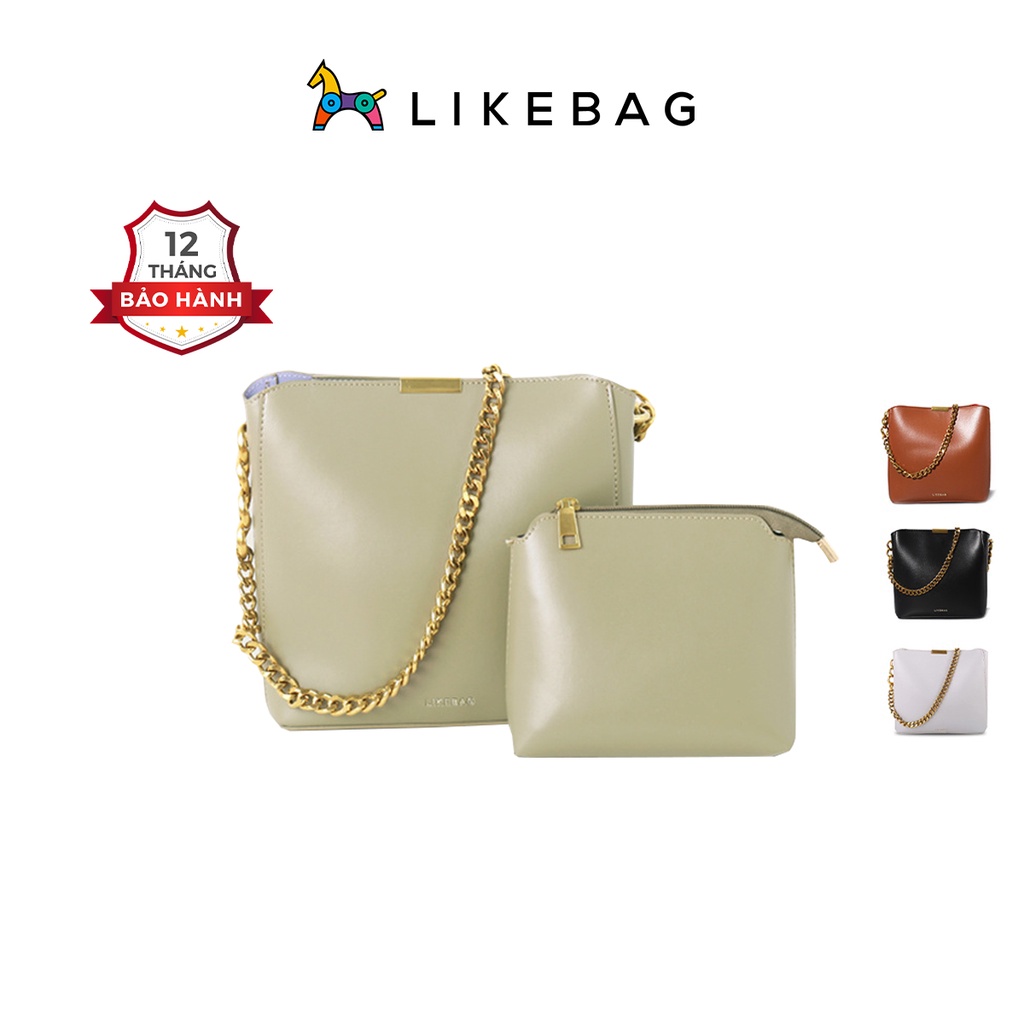 Túi xách nữ đeo chéo kèm ví mini LIKEBAG dáng vuông phối xích vàng sang trọng 218XK9785 - LIBAGI