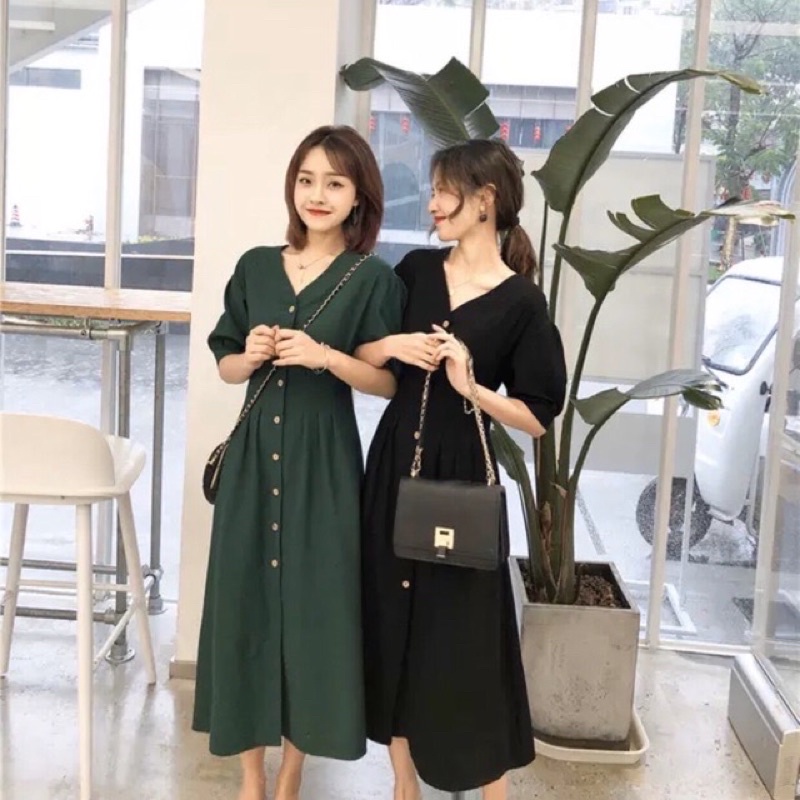 Đầm xanh lính xếp li