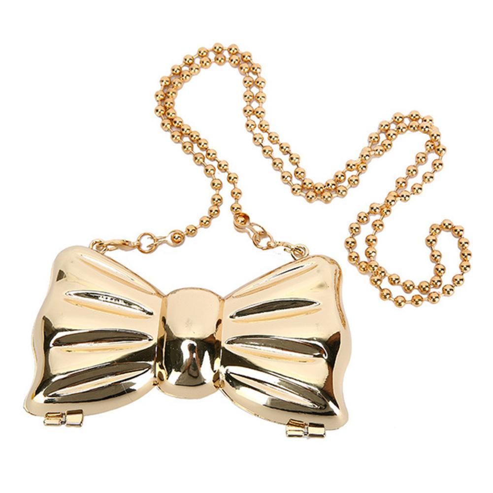 Túi đeo vai mini hình nơ kim loại W2F3 B5E1 màu bạc/vàng I9X6 thời trang cho nữ