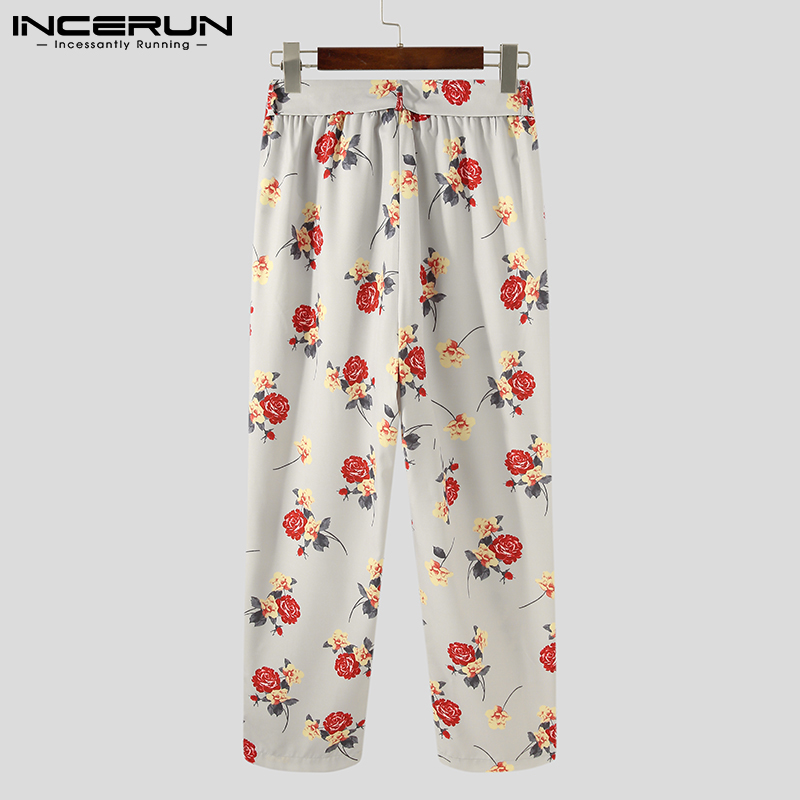 Quần Dài INCERUN Lưng Thun Dáng Rộng In Hoa Phong Cách Cổ Điển Cho Nam