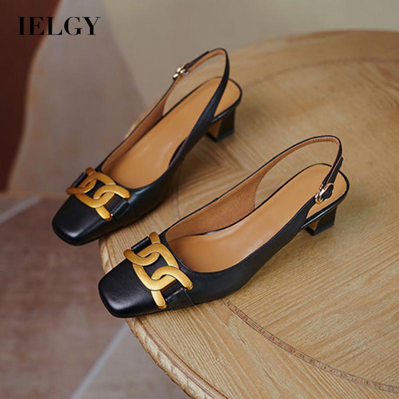 IELGY Giày sandal đế dày mũi vuông phong cách retro Pháp dành cho nữ