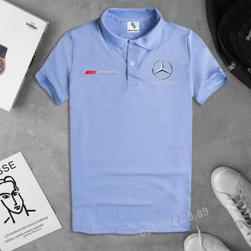 Áo thun Polo có cổ Mercedes - AMG Đỏ Cao Cấp, Cotton thoáng mát không bông xù ngắn tay Gucati