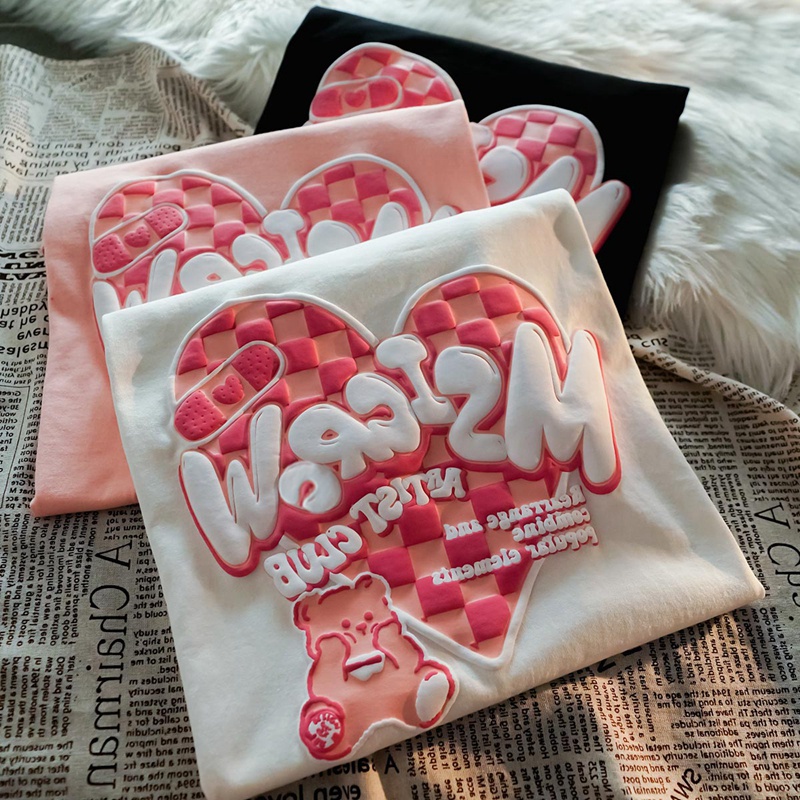 Áo thun PEWARN tay ngắn dáng rộng in họa tiết trái tim phong cách Hàn Quốc harajuku thời trang cho nữ