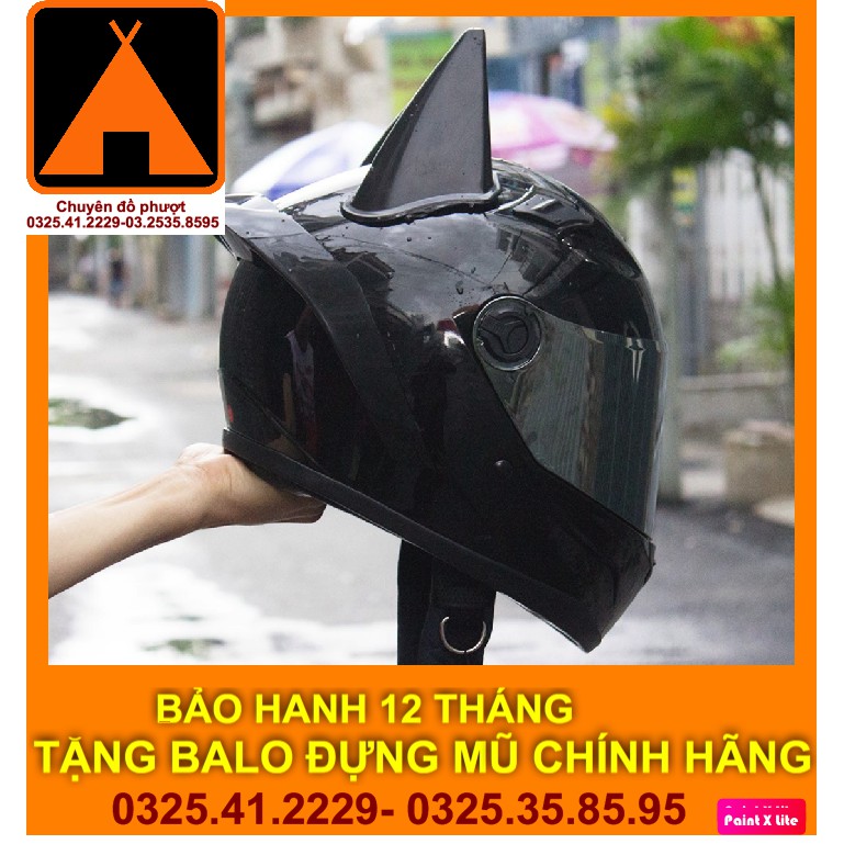 Mũ Fullface AGU Đen Gắn Sừng BATMAN + Đuôi Gió+ balo đựng mũ chính hãng