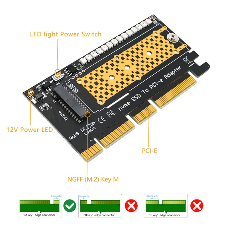 Thẻ Mở Rộng zzz SSD M2 NVME Sang Pcie 4 Chuyên Dụng Cho Chuyển Đổi Chìa Khóa