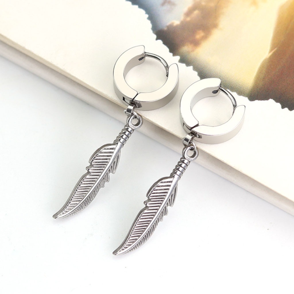 Khuyên tai hình lá cây, khuyên tai nam nữ đẹp, bằng thép titan siêu nhẹ, siêu bền không gỉ