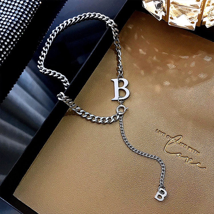 Vòng cổ thép titan mặt chữ B phong cách hip hop Âu Mỹ thời trang cá tính
