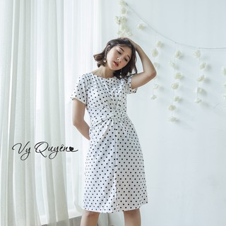 Váy Chấm Bi Xoắn Eo Xẻ Cao Chất Thái Chéo
