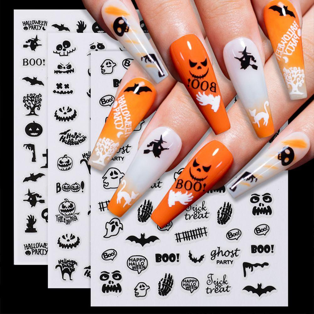 OCEANMAP Miếng Dán Móng Dạ Quang Họa Tiết Halloween Màu Trắng Đen