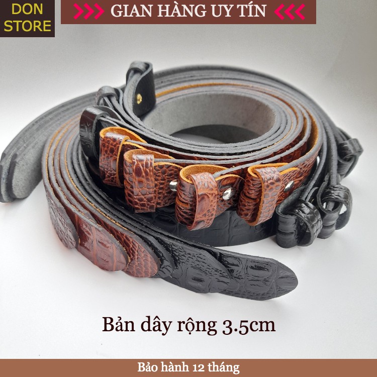 Dây Thắt Lưng Nam (không mặt) Da Bò Thật Vân Cá Sấu Cho Khóa Kim Cài hoặc Khóa Bấm Lỗ (3.5x125)cm