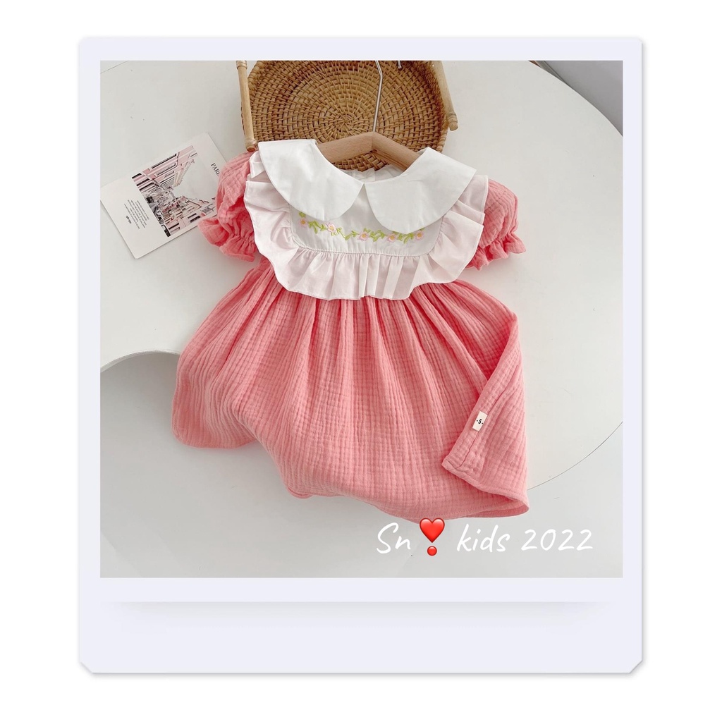 Váy xô cổ trắng bé gái