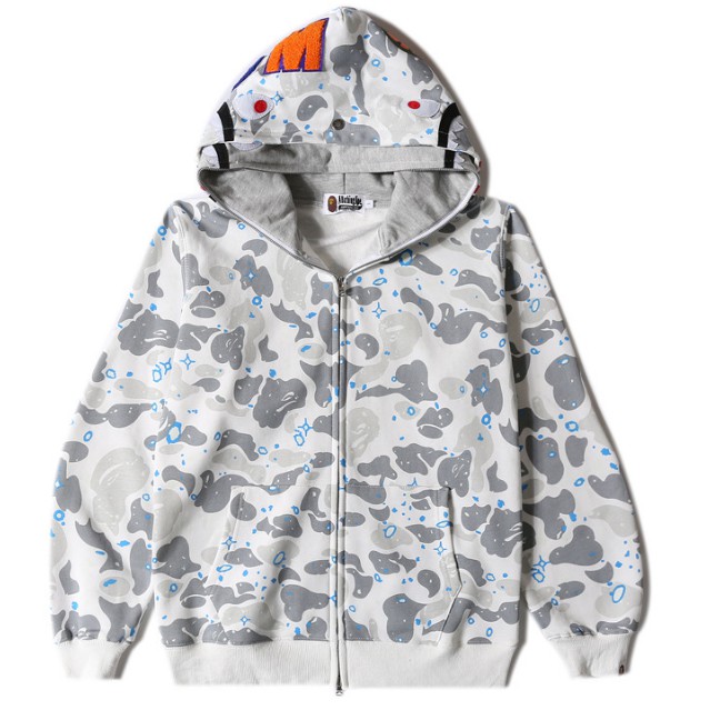 【Quick Shipment】【In Stock】New Bape X Undefeated Shark Camouflage Hoodie Double cap Jacket Men Women Casual Sweater Luminous