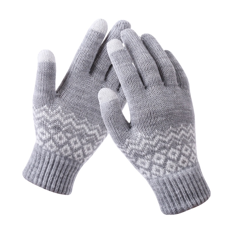Găng tay len cảm ứng dày 3 màu họa tiết Unisex Jelishop