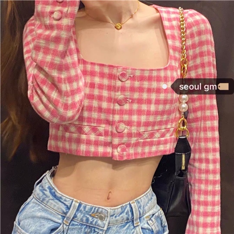 ÁO CROP-TOP CỔ VUÔNG DÀI TAY NỮ ULZZANG