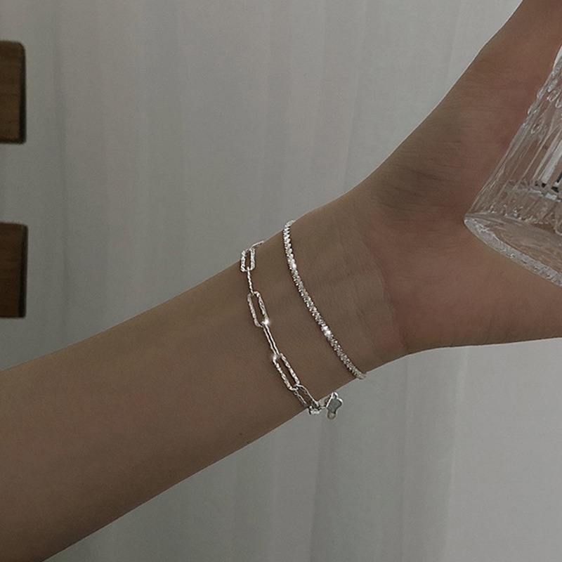 Vòng Tay Bạc Xếp Chồng Đơn Giản Thời Trang