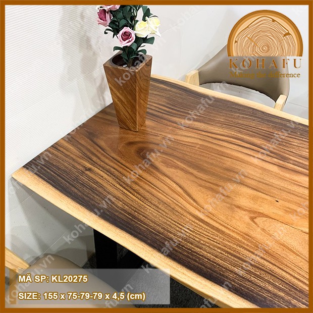 Bàn gỗ me tây bo 1 đầu bàn dùng làm bàn ăn gỗ me tây - KL20275 | BigBuy360 - bigbuy360.vn
