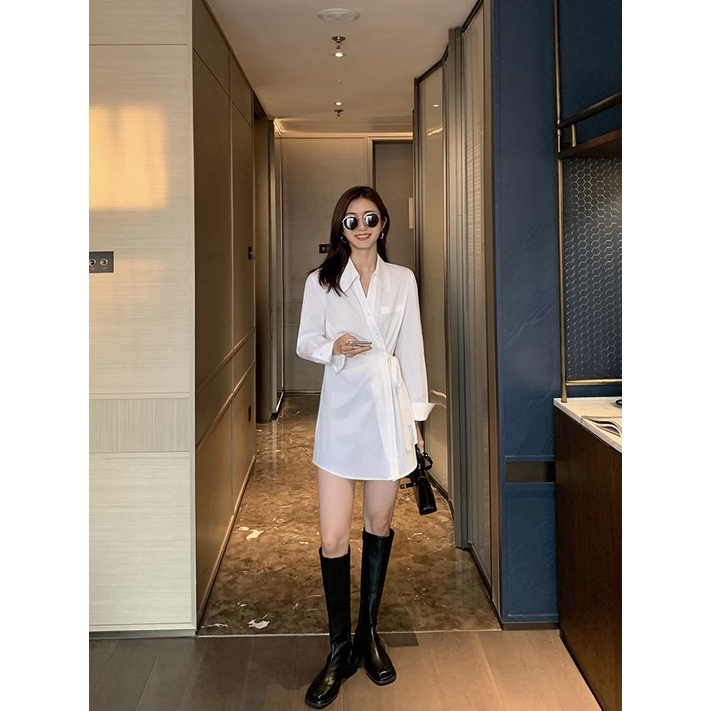 Váy Sơ Mi Xếp Ly Eo Buộc Đai Eclipse Clothing Thiết Kế Tôn Dáng Nẹp Chéo Cá Tính - Phù Hợp Đi Làm Dạo Phố & Du Lịch