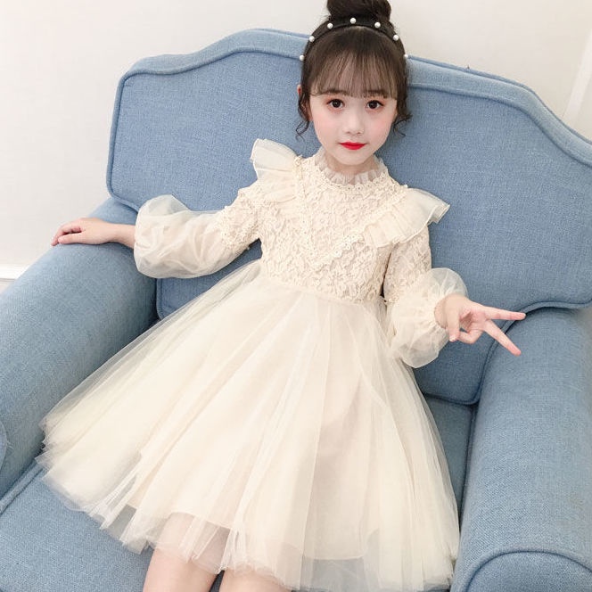 Đầm Phối Lưới Thời Trang Thu Đông Cho Bé Gái 3-14 Tuổi