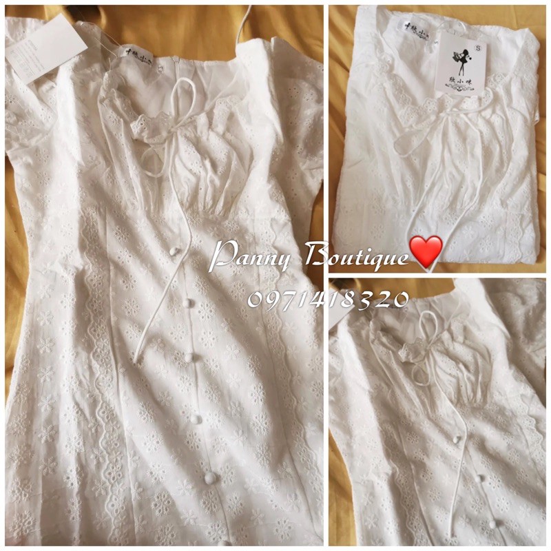 Đầm thô trắng thêu hoa dập nổi nhún bèo, style ulzzang Hàn Quốc 🌻 Panny Boutique 🌻