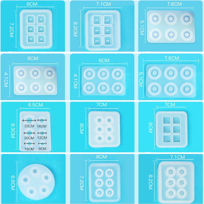 Bộ 12 khuôn hình tròn và vuông tự làm trang sức nhiều kích thước