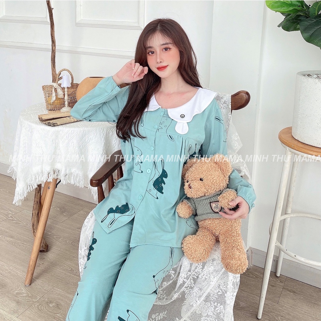 Bộ bầu - bộ sau sinh - cho con bú - 2 chức năng - chất liệu cotton ( lá sen tai gấu - QDTD - MS - 001 )