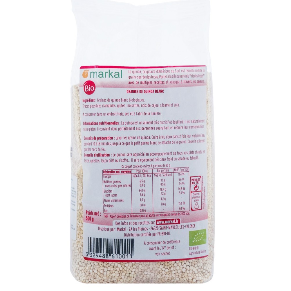 Hạt diêm mạch trắng Quinoa hữu cơ 500g - Markal