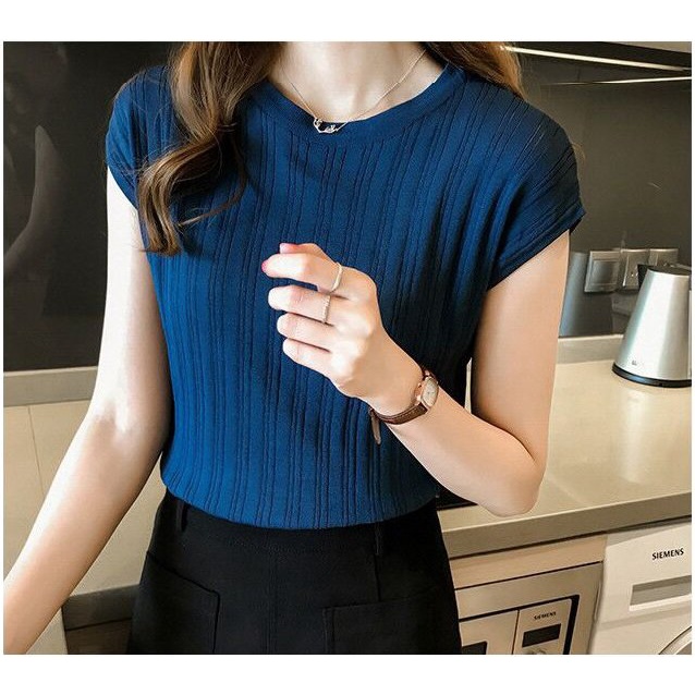 Áo len hè cổ tròn tay hến cho nữ