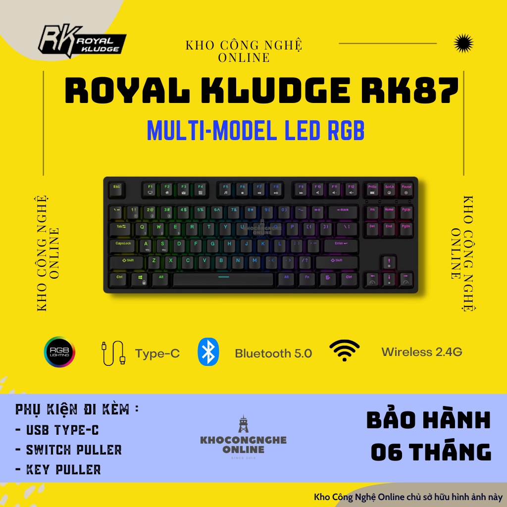 RK87 RGB NEW HOTSWAP - Bàn phím cơ không dây Royal Kludge RK87 Bluetooth 5.0 và Wireless 2.4G