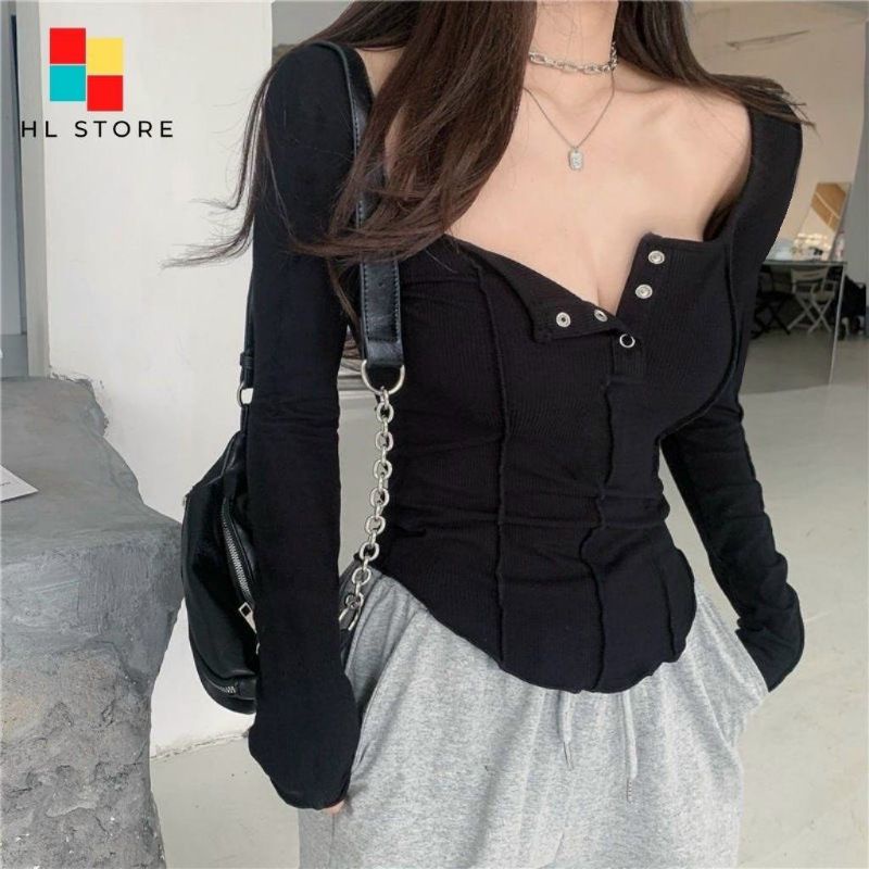Áo thun tay dài viền nổi cút bấm siêu hot(a15