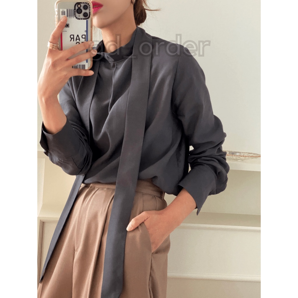 A21|Áo sơ mi nữ hàn quốc kiểu đẹp kèm dây đai cổ thắt nơ chất lụa cao cấp gd_order