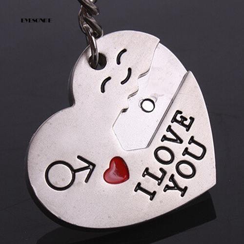 Set 2 móc khóa ghép hình chìa khoá và trái tim khắc chữ I Love You cho cặp đôi