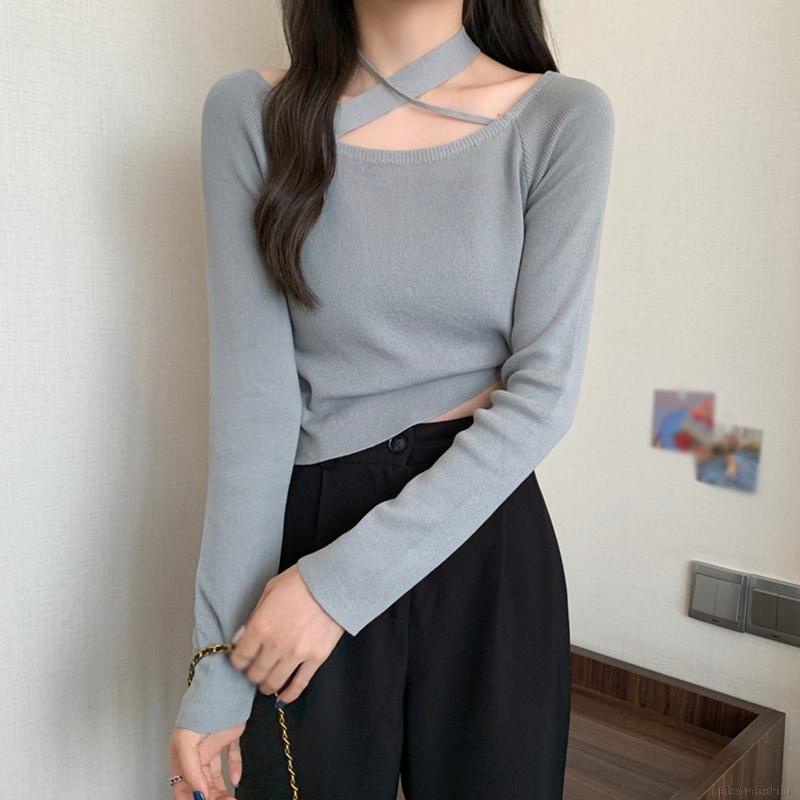 Áo thun nữ tay dài trễ vai thời trang quyến rũ